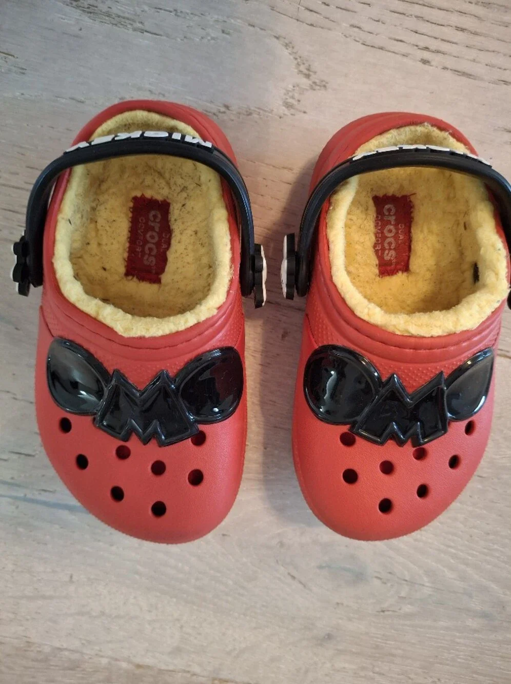 Disney Mickey CROCS Red Kids Fuzzy-Lined Clogs with Black Accents